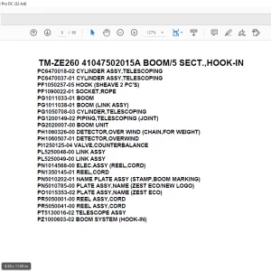 Tadano Crane TM-ZE260 41047502015A BOOM5 SECT.,HOOK-IN Parts Manual  - PDF DOWNLOAD