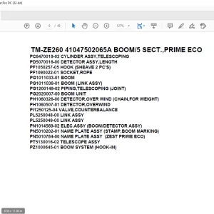 Tadano Crane TM-ZE260 41047502065A BOOM/5 SECT.,PRIME ECO.Parts Manual - PDF DOWNLOAD