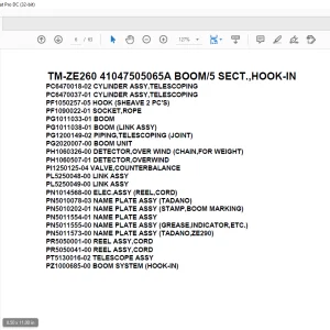 Tadano Crane TM-ZE260 41047505065A BOOM/5 SECT.,HOOK-IN Parts Manual - PDF DOWNLOAD