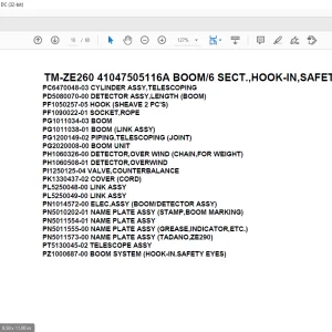 Tadano Crane TM-ZE260 41047505116A BOOM/6 SECT.,HOOK-IN,SAFETY EYES Parts Manual - PDF