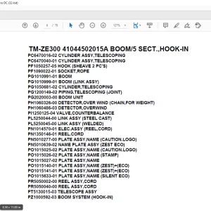 Tadano Crane TM-ZE300 41044502015A BOOM5 SECT.,HOOK-IN Parts Manual  - PDF DOWNLOAD
