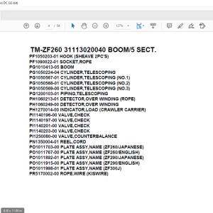 Tadano Crane TM-ZF260 31113020040 BOOM5 SECT. Parts Manual - PDF DOWNLOAD