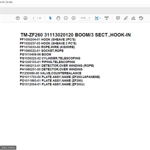 Tadano Crane TM-ZF260 31113020120 BOOM3 SECT.,HOOK-IN Parts Manual - PDF DOWNLOAD