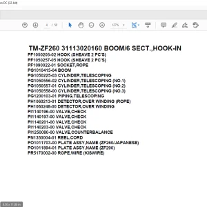 Tadano Crane TM-ZF260 31113020160 BOOM6 SECT.,HOOK-IN Parts Manual - PDF DOWNLOAD