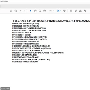 Tadano Crane TM-ZF260 41108110060A FRAMECRAWLER-TYPE,MANUAL Parts Manual - PDF DOWNLOAD