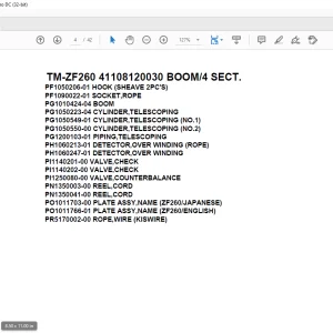 Tadano Crane TM-ZF260 41108120030 BOOM Spare Parts Manual PDF Download