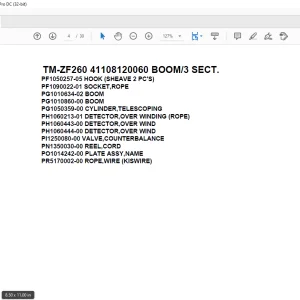 Tadano Crane TM-ZF260 41108120060 BOOM3 SECT. Parts Manual -PDF DOWNLOAD