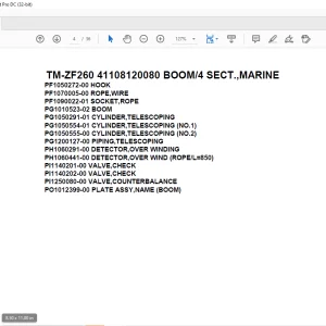 Tadano Crane TM-ZF260 41108120080 BOOM4 SECT.,MARINE Parts Manual  - PDF DOWNLOAD