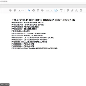 Tadano Crane TM-ZF260 41108120110 BOOM2 SECT.,HOOK-IN Parts Manual - PDF DOWNLOAD