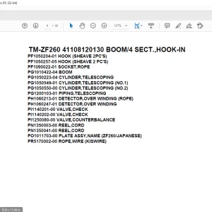 Tadano Crane TM-ZF260 41108120130 BOOM4 SECT.,HOOK-IN Parts Manual - PDF DOWNLOAD