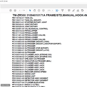 Tadano Crane TM-ZR500 31094010171A FRAMESTD,MANUAL,HOOK-IN Parts Manual  - PDF DOWNLOAD