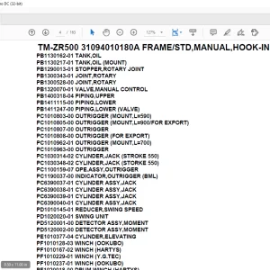 Tadano Crane TM-ZR500 31094010180A FRAMESTD,MANUAL,HOOK-IN Parts Manual -  PDF DOWNLOAD