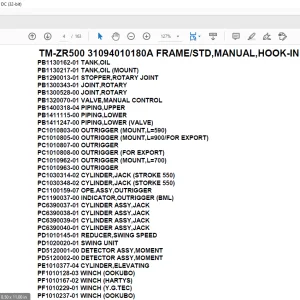 Tadano Crane TM-ZR500 31094010180A FRAMESTD,MANUAL,HOOK-IN Parts Manual - PDF DOWNLOAD