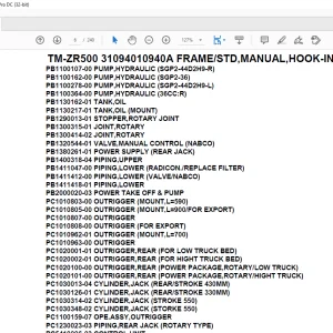Tadano Crane TM-ZR500 31094010940A FRAMESTD,MANUAL,HOOK-IN Parts Manual  - PDF DOWNLOAD