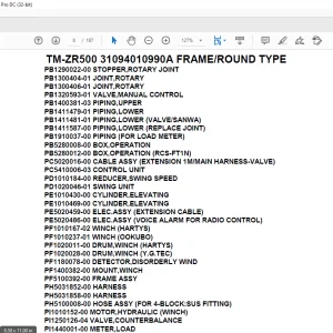 Tadano Crane TM-ZR500 31094010990A FRAMEROUND TYPE Parts Manual  - PDF DOWNLOAD