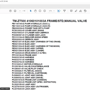 Tadano Crane TM-ZT500 41060101003A FRAME/STD,MANUAL VALVE Parts Manual  - PDF DOWNLOAD