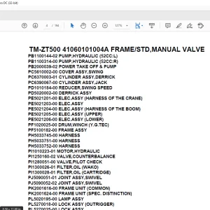 Tadano Crane TM-ZT500 41060101004A FRAMESTD,MANUAL VALVE Parts Manual  - PDF DOWNLOAD