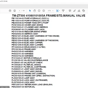 Tadano Crane TM-ZT500 41060101005A FRAMESTD,MANUAL VALVE Parts Manual - PDF DOWNLOAD