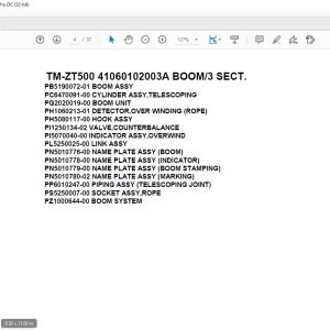 Tadano Crane TM-ZT500 41060102003A BOOM Spare Parts Manual PDF Download