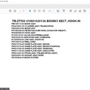 Tadano Crane TM-ZT500 41060102013A BOOM3 SECT.,HOOK-IN Parts Manual -  PDF DOWNLOAD