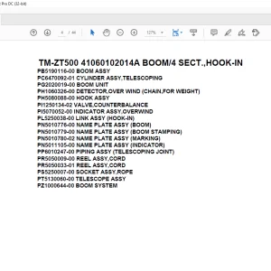 Tadano Crane TM-ZT500 41060102014A BOOM4 SECT.,HOOK-IN Parts Manual   - PDF DOWNLOAD