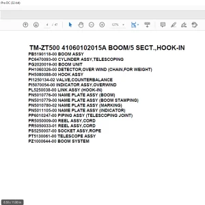 Tadano Crane TM-ZT500 41060102015A BOOM5 SECT.,HOOK-IN Parts Manual - PDF DOWNLOAD