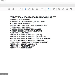 Tadano Crane TM-ZT500 41060202004A BOOM/4 SECT. Parts Manual  - PDF DOWNLOAD