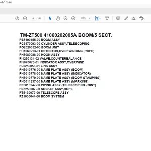Tadano Crane TM-ZT500 41060202005A BOOM/5 SECT. Parts Manual - PDF DOWNLOAD