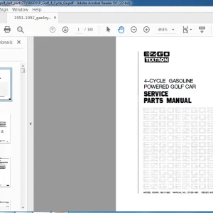 1991-1992 Ezgo Textron 4-CYCLE GASOLINE POWERED GOLF CAR SERVICE PARTS MANUAL  - PDF