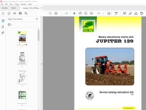 2009 Opall Agri JUPITER 120 Nesený otočný pluh Servisní katalog náhradních dílů PDF