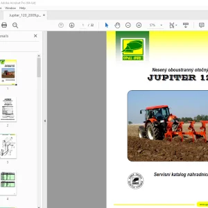 2009 Opall Agri JUPITER 120 Nesený otočný pluh Servisní katalog náhradních dílů PDF