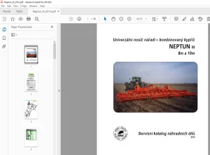 2012 Opall Agri NEPTUN III 8m a 10m kombinovaný kypřič Servisní katalog náhradních dílů PDF