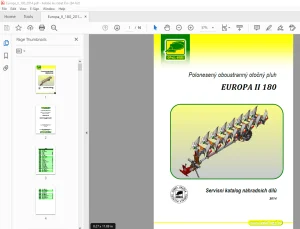 2014 Opall Agri EUROPA II 180 Polonesený otočný pluh Servisní náhradních dílů PDF