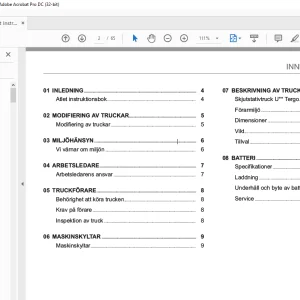 Atlet Forklift UHX Tergo Series INNEHÅLLSFÖRTECKNING - PDF DOWNLOAD