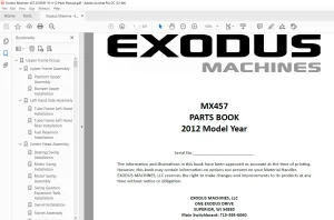 Exodus Machine MX457 PARTS BOOK Manual 2012 - PDF DOWNLOAD