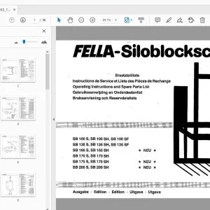 Fella (SB 100,135,165,170,175,200) S/SH/SF Silo block cutter Operation & Parts Manual - PDF