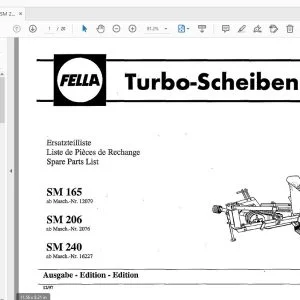 Fella SM 165, SM 206, SM 240 Turbo Disc Mower Parts Manual - PDF