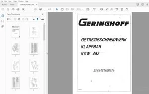 GERINGHOFF KSW 482 GETREIDESCHNEIDWERK KLAPPBAR ERSATZTEILLISTE 1993 - PDF