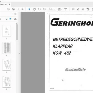 GERINGHOFF KSW 482 GETREIDESCHNEIDWERK KLAPPBAR ERSATZTEILLISTE 1993 - PDF