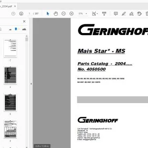 Geringhoff MS 400, MS 500, MS 600, MS 800, MS 900, MS 1200B, MS 1800B, MS 600F, MS 800F, MS 1200FB Parts Manual 2004 - PDF