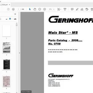Geringhoff MS 400 MS 500 MS 600 MS 800 MS 900 MS 1200B MS 1800B MS 600F MS 800F MS 1200FB Parts Manual 2008 - PDF