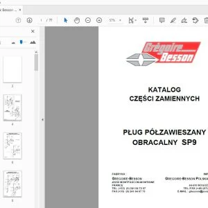 Gregoire & Besson PŁUG PÓŁZAWIESZANY OBRACALNY SP9 KATALOG CZĘŚCI ZAMIENNYCH - PDF