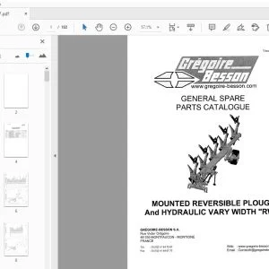 Gregoire & Besson RW7 MOUNTED REVERSIBLE PLOUGH & HYDRAULIC VARY WIDTH PARTS MANUAL - PDF