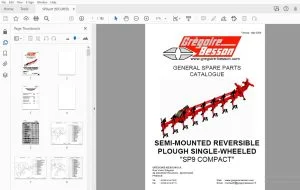 Gregoire & Besson SP9 COMPACT SEMI-MOUNTED REVERSIBLE PLOUGH SlNGLE-WHEELED PARTS MANUAL - PDF