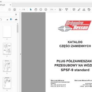 Gregoire & Besson SPSF-9 standard PŁUG PÓŁZAWIESZANY PRZEGUBOWY NA WÓZKU KATALOG CZĘŚCI ZAMIENNYCH - PDF