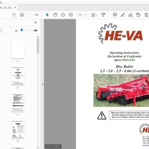 HE-VA Disc Roller 2,5-3,0–3,5-4,0m (1-section) Operation & Parts Manual - PDF