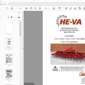 HE-VA Front-Pakker 1.5m/1.65m/2.6m/3.0m/4.0.m (rigid) 4.0m/6.0m (hydraulic) Operation & Parts Manual - PDF