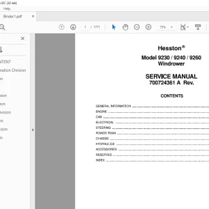 Hesston Harvesting 9230/9240/9260 Service Manual - PDF DOWNLOAD