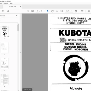 KUBOTA Diesel Engine D1005-EBB-EC-LT-1 Parts Manual PDF