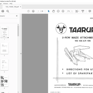 Kverneland Taarup 105 105 S/R 106 Forage Harvester Parts Manual - PDF DOWNLOAD